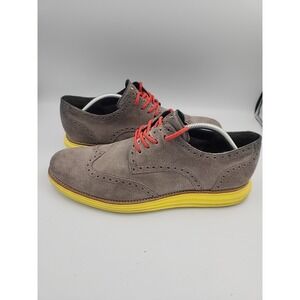 Cole Haan Suede Bright Yellow Sole Wingtip Dress Oxford Gray Shoes Size 12M